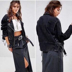 Free People Moto Oversized Denim Biker Jacket, Size XS
